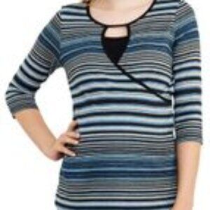 Maternal America Wrap Nursing Top - Teal Stripes Size XS (0-2) nwt
